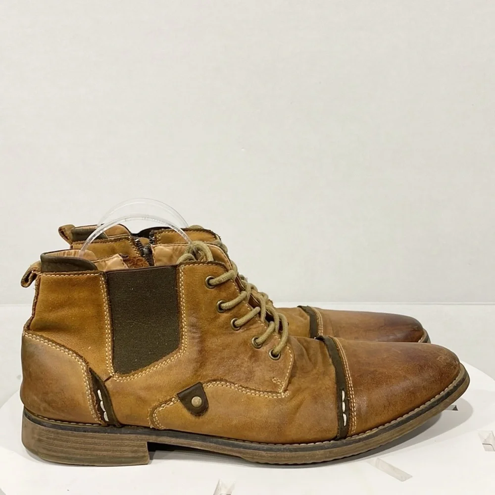 Steve Madden‎ Mens Genuine Leather Sz 10.5 Proxy Cap Toe Boot Tan PROX01M1